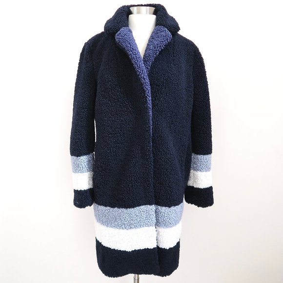 J CREW Ariana Colorblock Sherpa Teddy Coat striped - Picture 2 of 7